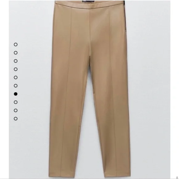 Blogger Fav Zara Tan Trimmed Faux Leather Legging Zipper Detailing